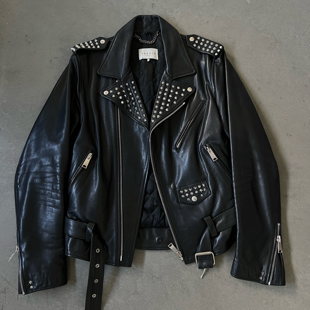 Men’s Sandro Leather Biker Jacket W/ Studs